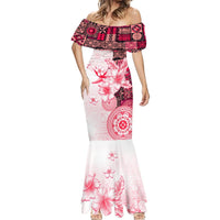 Fiji Mermaid Dress Masi Tapa Pattern Red LT05 - Polynesian Pride