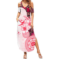 Fiji Summer Maxi Dress Masi Tapa Pattern Red LT05 Women Red - Polynesian Pride