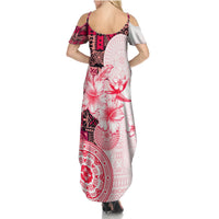 Fiji Summer Maxi Dress Masi Tapa Pattern Red LT05 - Polynesian Pride