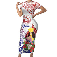 Happy Guam Santa Marian Kamalen Day Short Sleeve Bodycon Dress LT05 Long Dress White - Polynesian Pride