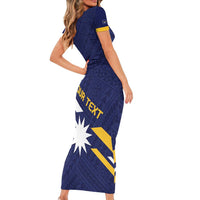 Personalised Happy Nauru Independence Day Family Matching Short Sleeve Bodycon Dress and Hawaiian Shirt Polynesian Pattern