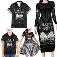 Haiti 1804 Family Matching Long Sleeve Bodycon Dress and Hawaiian Shirt Polynesian Silver Neg Maron