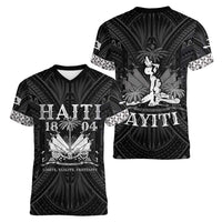 Haiti 1804 Women V-Neck T-Shirt Polynesian Silver Neg Maron