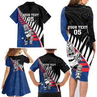 Custom New Zealand Auckland Cricket Family Matching Long Sleeve Bodycon Dress and Hawaiian Shirt With Maori Pattern