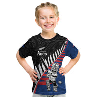Custom New Zealand Auckland Cricket Kid T Shirt With Maori Pattern LT05 Blue - Polynesian Pride