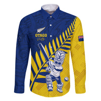 Custom New Zealand Otago Cricket Family Matching Off Shoulder Short Dress and Hawaiian Shirt With Maori Pattern LT05 Dad's Shirt - Long Sleeve Yellow - Polynesian Pride