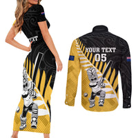 Custom New Zealand Wellington Cricket Couples Matching Short Sleeve Bodycon Dress and Long Sleeve Button Shirt With Maori Pattern