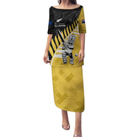 Custom New Zealand Wellington Cricket Puletasi With Maori Pattern LT05 Long Dress Yellow - Polynesian Pride