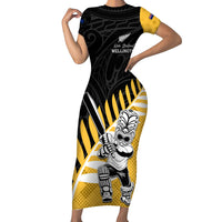 Custom New Zealand Wellington Cricket Short Sleeve Bodycon Dress With Maori Pattern