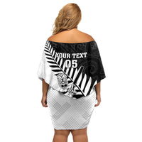 Custom New Zealand Cricket Family Matching Off Shoulder Short Dress and Hawaiian Shirt With Maori Pattern