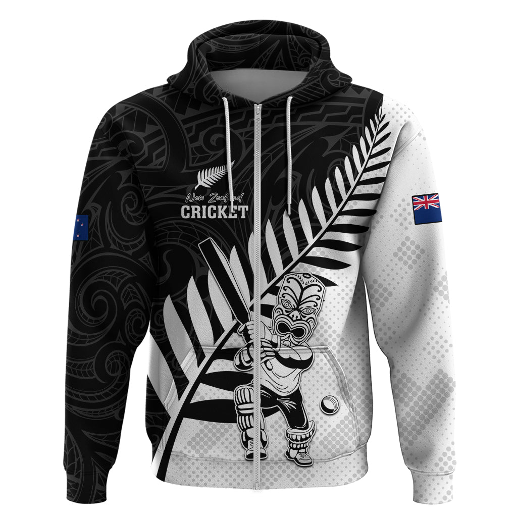 Custom New Zealand Cricket Zip Hoodie With Maori Pattern