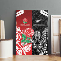New Zealand And England Rugby Canvas Wall Art Maori Tiki With Red Rose Together