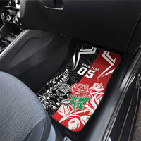 New Zealand And England Rugby Car Mats Maori Tiki With Red Rose Together