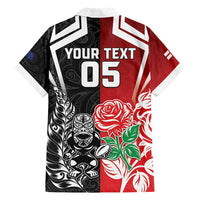 New Zealand And England Rugby Custom Family Matching Summer Maxi Dress and Hawaiian Shirt Maori Tiki With Red Rose Together