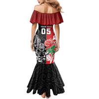New Zealand And England Rugby Custom Mermaid Dress Maori Tiki With Red Rose Together