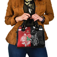 New Zealand And England Rugby Shoulder Handbag Maori Tiki With Red Rose Together