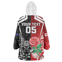 New Zealand And England Rugby Custom Wearable Blanket Hoodie Maori Tiki With Red Rose Together