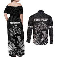 Personalised Happy Father's Day Couples Matching Off Shoulder Maxi Dress and Long Sleeve Button Shirt I Love You Dad Polynesian Style