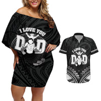 Personalised Happy Father's Day Couples Matching Off Shoulder Short Dress and Hawaiian Shirt I Love You Dad Polynesian Style