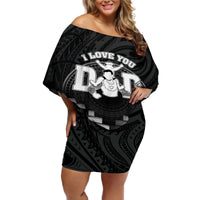 Personalised Happy Father's Day Off Shoulder Short Dress I Love You Dad Polynesian Style