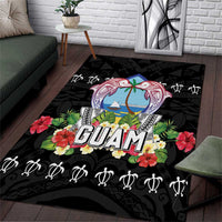 Guam Chamorro Area Rug Tribal Latte Stone With Dolphins Black