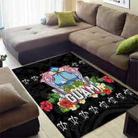 Guam Chamorro Area Rug Tribal Latte Stone With Dolphins Black