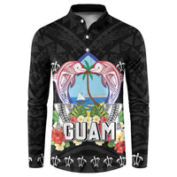Guam Chamorro Button Sweatshirt Tribal Latte Stone With Dolphins Black LT05 Black - Polynesian Pride