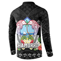Guam Chamorro Button Sweatshirt Tribal Latte Stone With Dolphins Black LT05 - Polynesian Pride
