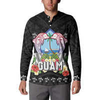 Guam Chamorro Button Sweatshirt Tribal Latte Stone With Dolphins Black LT05 - Polynesian Pride