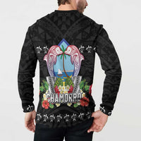 Guam Chamorro Button Sweatshirt Tribal Latte Stone With Dolphins Black LT05 - Polynesian Pride