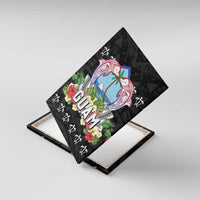 Guam Chamorro Canvas Wall Art Tribal Latte Stone With Dolphins Black