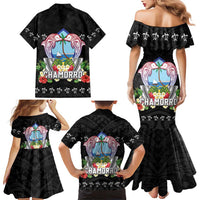 Guam Chamorro Family Matching Mermaid Dress and Hawaiian Shirt Tribal Latte Stone With Dolphins Black