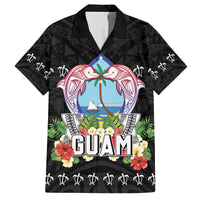 Guam Chamorro Family Matching Off The Shoulder Long Sleeve Dress and Hawaiian Shirt Tribal Latte Stone With Dolphins Black