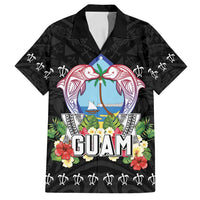 Guam Chamorro Family Matching Puletasi and Hawaiian Shirt Tribal Latte Stone With Dolphins Black LT05 Dad's Shirt - Short Sleeve Black - Polynesian Pride