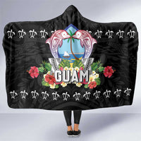 Guam Chamorro Hooded Blanket Tribal Latte Stone With Dolphins Black