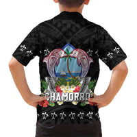 Guam Chamorro Kid Hawaiian Shirt Tribal Latte Stone With Dolphins Black LT05 - Polynesian Pride
