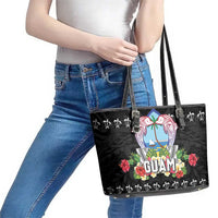 Guam Chamorro Leather Tote Bag Tribal Latte Stone With Dolphins Black
