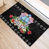 Guam Chamorro Rubber Doormat Tribal Latte Stone With Dolphins Black