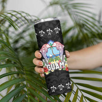 Guam Chamorro Skinny Tumbler Tribal Latte Stone With Dolphins Black