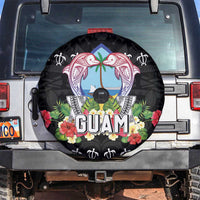 Guam Chamorro Spare Tire Cover Tribal Latte Stone With Dolphins Black