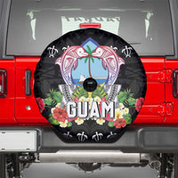 Guam Chamorro Spare Tire Cover Tribal Latte Stone With Dolphins Black