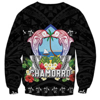 Guam Chamorro Sweatshirt Tribal Latte Stone With Dolphins Black