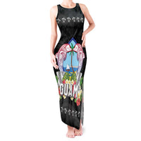 Guam Chamorro Tank Maxi Dress Tribal Latte Stone With Dolphins Black
