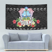 Guam Chamorro Tapestry Tribal Latte Stone With Dolphins Black