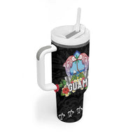 Guam Chamorro Tumbler With Handle Tribal Latte Stone With Dolphins Black