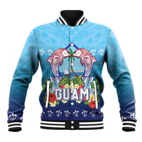 Guam Chamorro Baseball Jacket Tribal Latte Stone With Dolphins Blue LT05 Unisex Blue - Polynesian Pride
