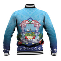 Guam Chamorro Baseball Jacket Tribal Latte Stone With Dolphins Blue LT05 - Polynesian Pride