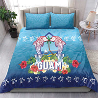 Guam Chamorro Bedding Set Tribal Latte Stone With Dolphins Blue