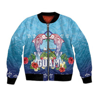 Guam Chamorro Bomber Jacket Tribal Latte Stone With Dolphins Blue LT05 Unisex Blue - Polynesian Pride