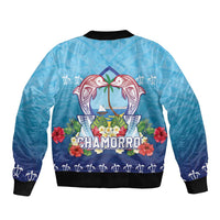 Guam Chamorro Bomber Jacket Tribal Latte Stone With Dolphins Blue LT05 - Polynesian Pride